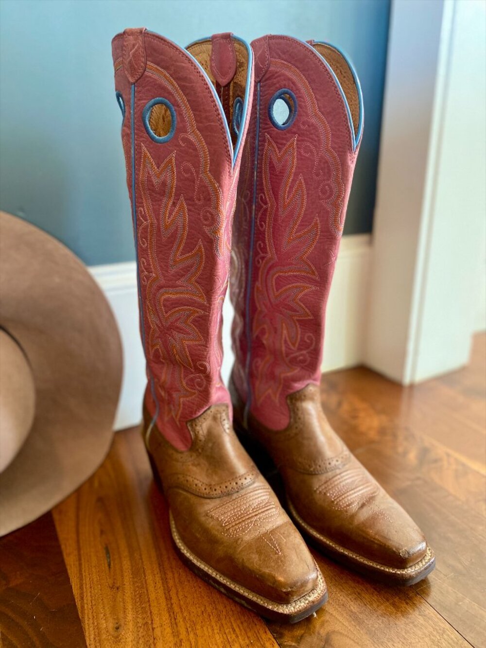 Twisted X Women's Western Cowboy Boots 7.5 Brown Pink Square Toe Leather Boots